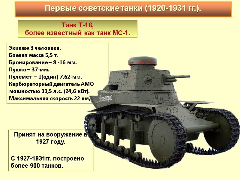 Танк Т-18,  более известный как танк МС-1.  Экипаж 3 человека.  Боевая